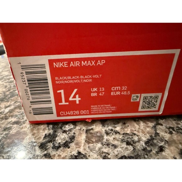 Size 14 Nike Air Max AP Triple Black Volt Mens Athletic Shoes CU4826-001 main image 4